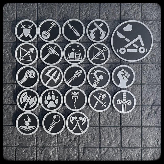 DnD Character Weapon Tokens – Perfect Dungeon Master gift. 3D printed for DnD, Pathfinder and Heroquest- DnD accessory or DnD gift idea.