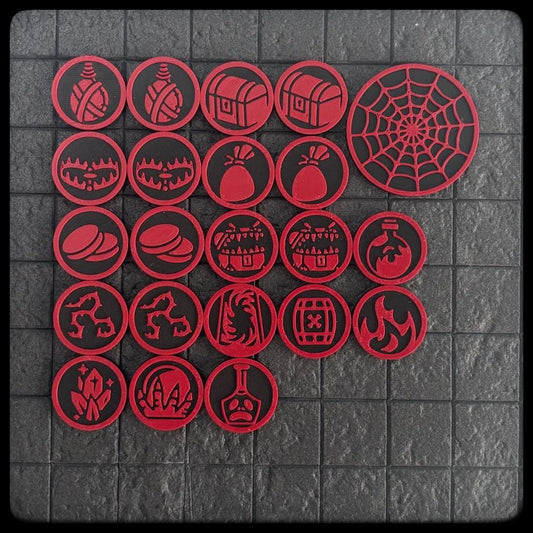 DnD Character Treasure and Traps Tokens –Dungeon Master gift. 3D printed for DnD, Pathfinder and Hero Quest- DnD accessory/DnD gift idea. - HouseofBlackGames