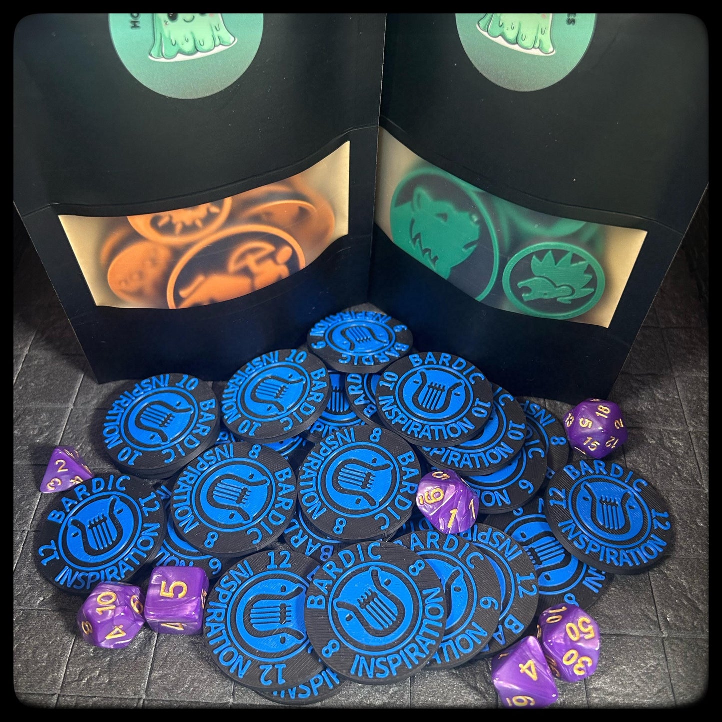 DnD Bardic inspiration tokens. 3D printed for Bard characters in DnD and Pathfinder. A perfect Dungeon Master DnD accessory/ DnD gift idea - HouseofBlackGames