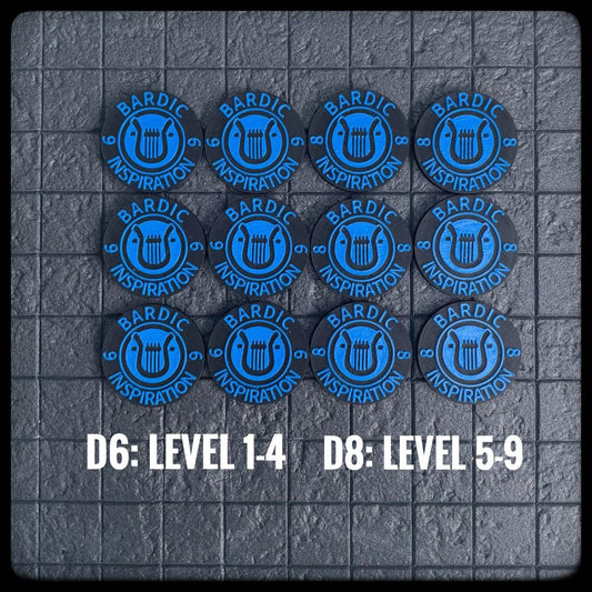 DnD Bardic inspiration tokens. 3D printed for Bard characters in DnD and Pathfinder. A perfect Dungeon Master DnD accessory/ DnD gift idea - HouseofBlackGames