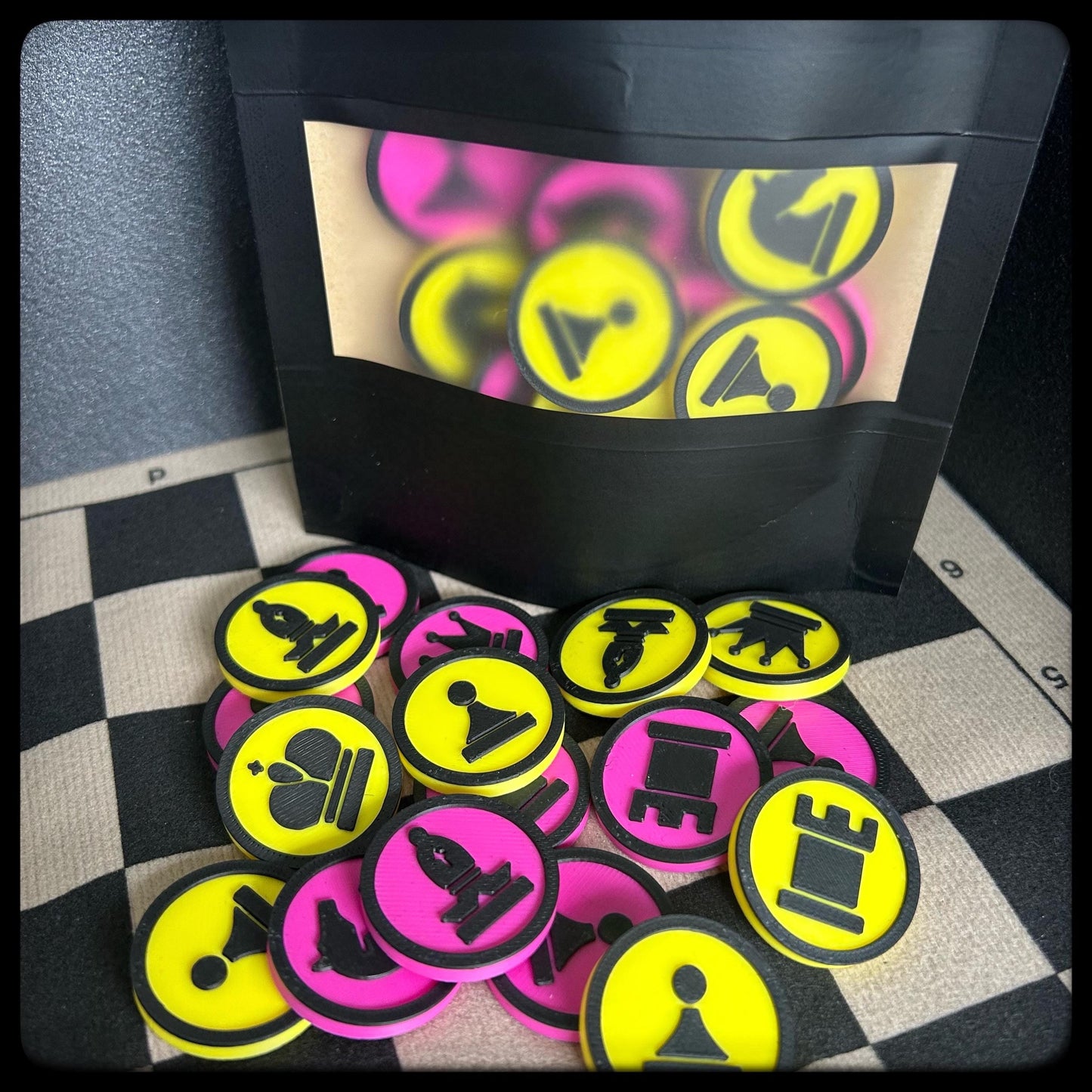 3D Printed Chess Token Set with Travel Chess Board