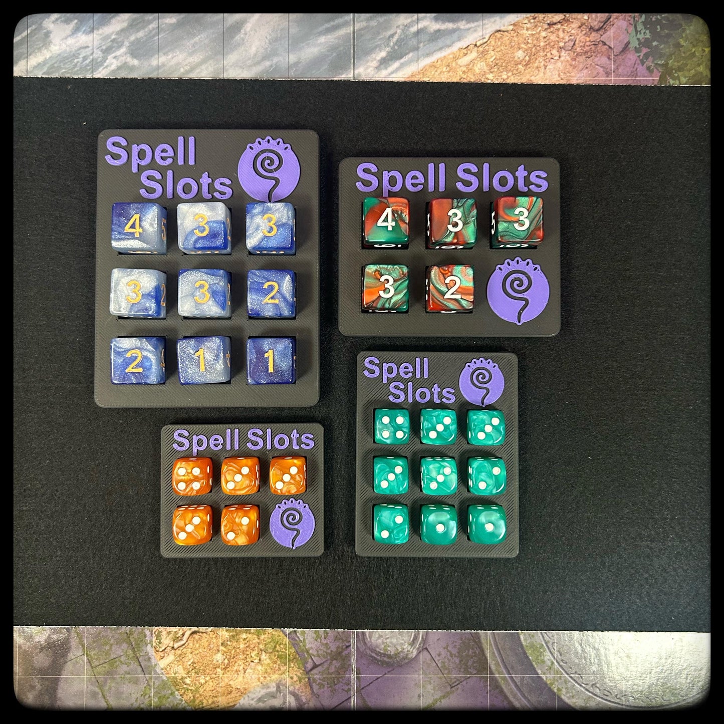 3D Printed DnD Spell Tracker – Full or Half Caster, D6 Dice Included