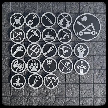 DnD Character Weapon Tokens – Perfect Dungeon Master gift. 3D printed for DnD, Pathfinder and Heroquest- DnD accessory or DnD gift idea.