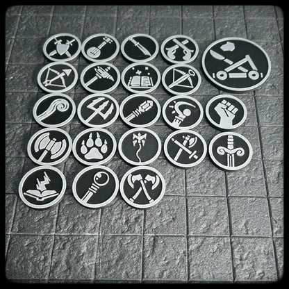 DnD Character Weapon Tokens – Perfect Dungeon Master gift. 3D printed for DnD, Pathfinder and Heroquest- DnD accessory or DnD gift idea.