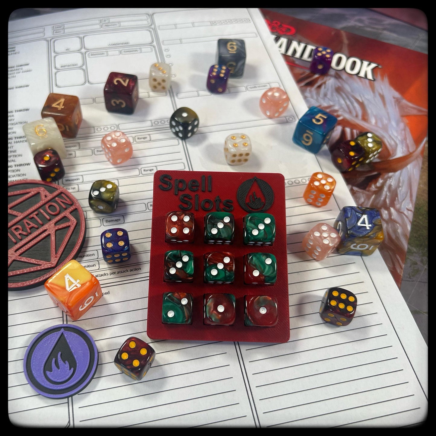 3D Printed Sorcerer Spell Tracker - DnD Accessory, Holds D6 Dice