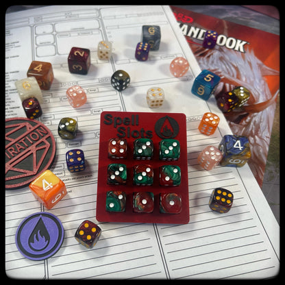 3D Printed Sorcerer Spell Tracker - DnD Accessory, Holds D6 Dice