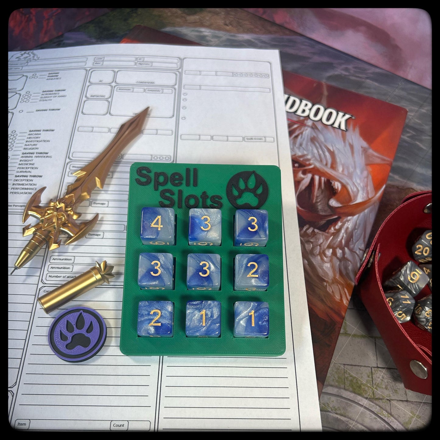 3D Printed Druid Spell Tracker – D&D Dice Holder, Full/Half Caster