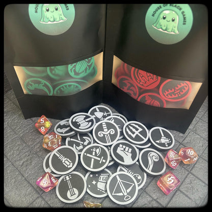 DnD Character Weapon Tokens – Perfect Dungeon Master gift. 3D printed for DnD, Pathfinder and Heroquest- DnD accessory or DnD gift idea.