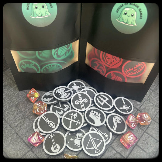 DnD Character Weapon Tokens – Perfect Dungeon Master gift. 3D printed for DnD, Pathfinder and Heroquest- DnD accessory or DnD gift idea.