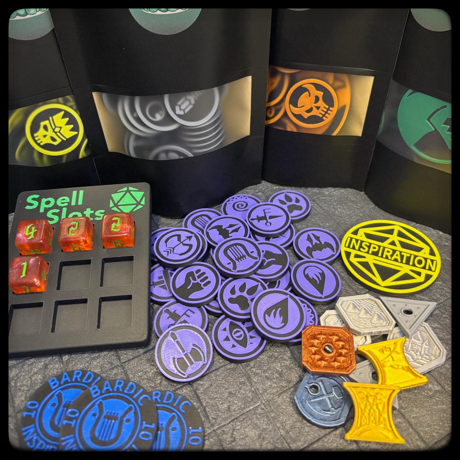 DnD inspiration tokens, 3D printed for DnD accessories/ DnD gifts – Great for DnD character sheet tracking, Dungeon Masters rewards - HouseofBlackGames