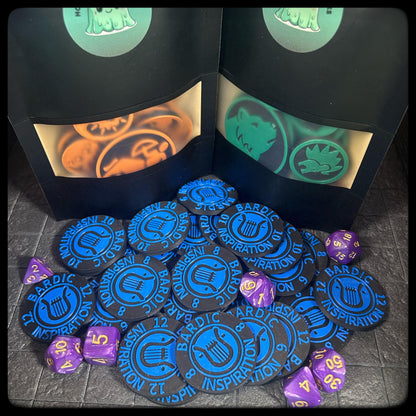 DnD Bardic inspiration tokens. 3D printed for Bard characters in DnD and Pathfinder. A perfect Dungeon Master DnD accessory/ DnD gift idea - HouseofBlackGames