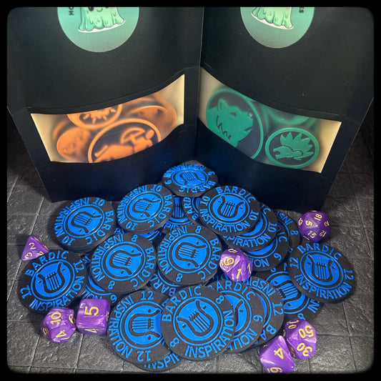 DnD Bardic inspiration tokens. 3D printed for Bard characters in DnD and Pathfinder. A perfect Dungeon Master DnD accessory/ DnD gift idea - HouseofBlackGames